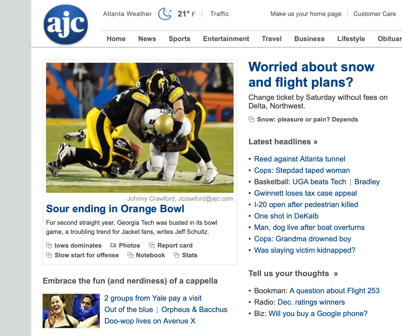 A screenshot of ajc.com on Jan. 6, 2010