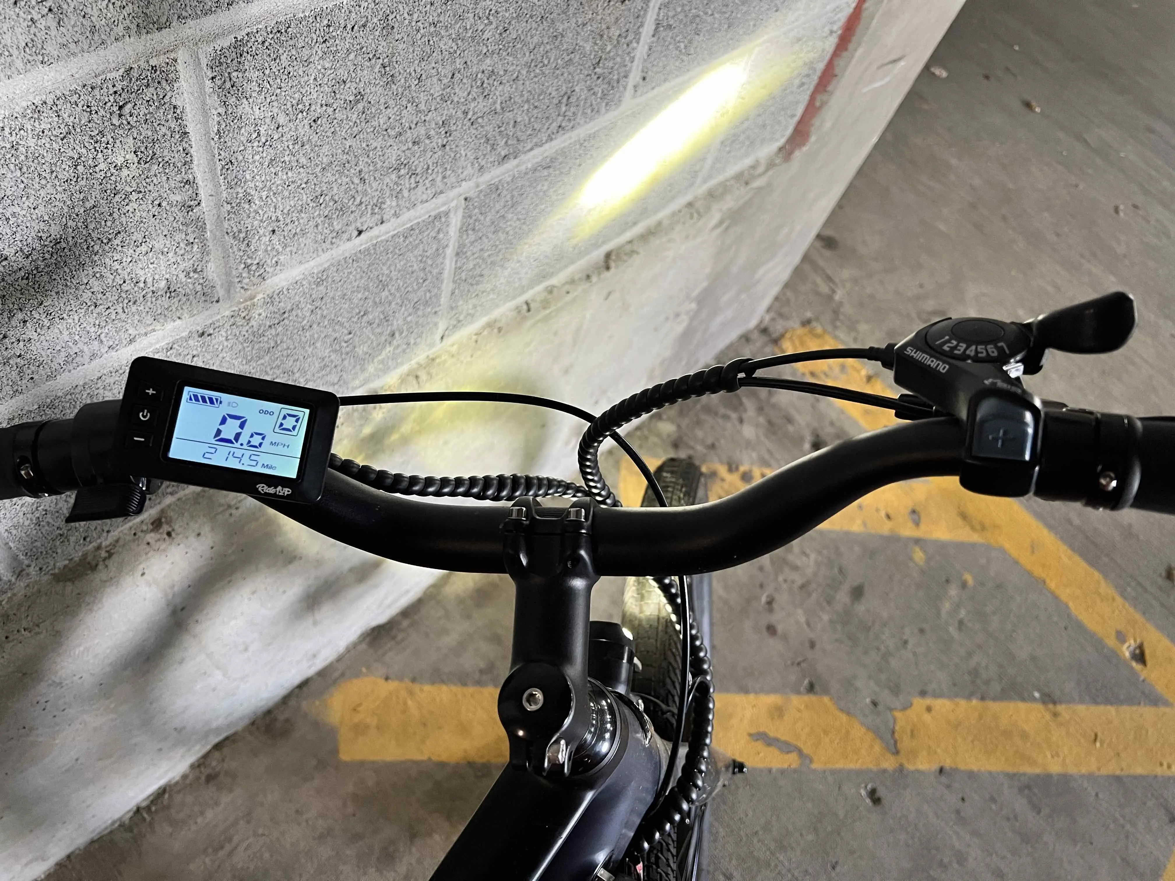 The pedal assist control panel on the ebike