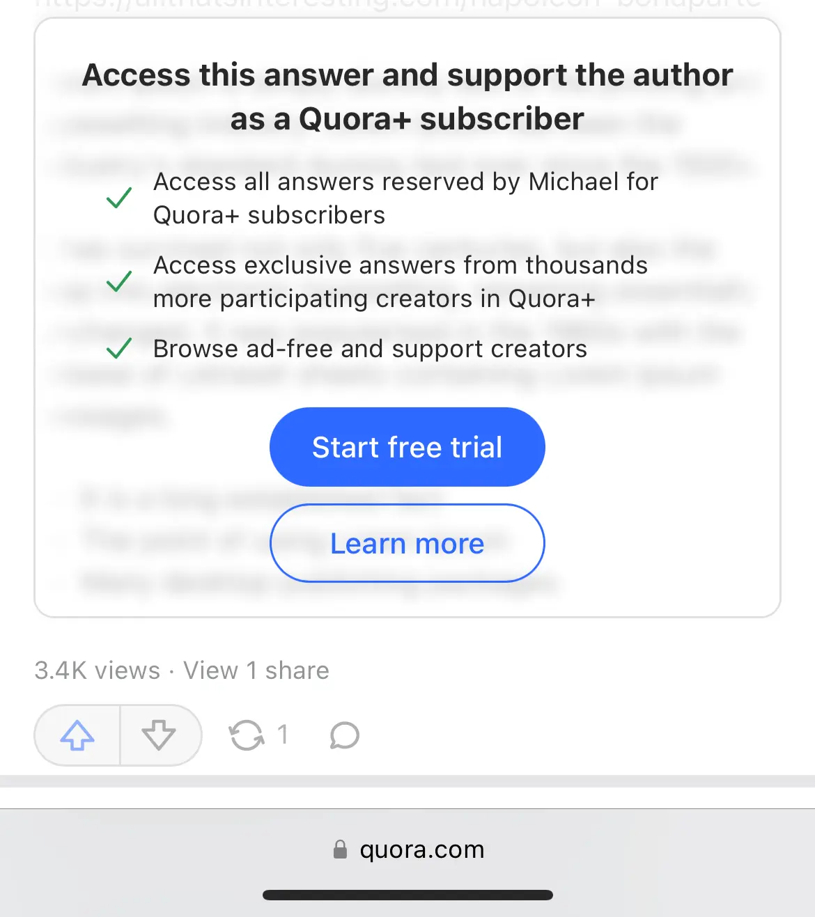 A screenshot of Quora asking me to sign up